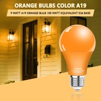 Wiyifada 2 Pack A19 Led Orange Light Bulbs110V E26 Halloween Orange Led Lights 9W Replace Up To 100W Colored Light Bulbs For P