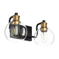 Tipace 2 Lights Vintage Bathroom Vanity Light Fixtures Over Mirror Black Gold Industrial Vanity Lights With Globe Clear Glass