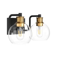 Tipace 2 Lights Vintage Bathroom Vanity Light Fixtures Over Mirror Black Gold Industrial Vanity Lights With Globe Clear Glass