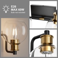 Tipace 2 Lights Vintage Bathroom Vanity Light Fixtures Over Mirror Black Gold Industrial Vanity Lights With Globe Clear Glass