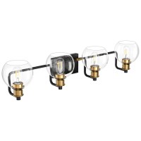 Tipace Industrial Bathroom Vanity Lighting Fixtures 4Lights Vintage Black Gold Finish With Globe Clear Glass Vanity Lights Fa