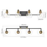 Tipace Industrial Bathroom Vanity Lighting Fixtures 4Lights Vintage Black Gold Finish With Globe Clear Glass Vanity Lights Fa