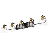 Tipace Vintage Vanity Light Fixture 5Light Industrial Black Gold Bathroom Lighting With Globe Clear Glass Shades Farmhouse Ba