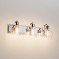 Tipace Modern Bathroom Vanity Lighting Fixtures 3Lights Industrial Stainless Steel Chrome Finish With Globe Clear Glass Vanity