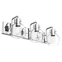 Tipace Modern Bathroom Vanity Lighting Fixtures 3Lights Industrial Stainless Steel Chrome Finish With Globe Clear Glass Vanity