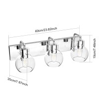 Tipace Modern Bathroom Vanity Lighting Fixtures 3Lights Industrial Stainless Steel Chrome Finish With Globe Clear Glass Vanity