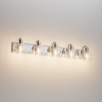 Tipace 5 Lights Stainless Steel Modern Bathroom Vanity Light Fixtures Over Mirror Chrome Industrial Vanity Lights With Globe Cle