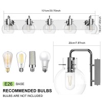 Tipace 5 Lights Stainless Steel Modern Bathroom Vanity Light Fixtures Over Mirror Chrome Industrial Vanity Lights With Globe Cle