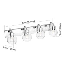 Tipace Chrome Modern Bathroom Vanity Light Fixtures Over Mirror Glass Globe 4 Lights Stainless Steel Vanity Lights Farmhouse Bat