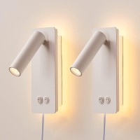 S&W Manufacturing Sconces Wall Lighting Set Of 2 Plug In Wall Sconce For Bedroom Led Wall Mounted Reading Lights Adjustable 3W Spotlight +6W Background Light 3000K