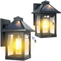 Kuniwa 2 Pack Solar Wall Lantern Lights Outdoor Dusk To Dawn Motion Sensor Waterproof Led Wall Sconce Exterior Porch Light Fixtures Warm White, 3 Lighting Modes For Fence Patio Garage Garden Yard