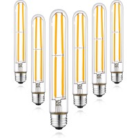 T10 Led Bulb, Long Edison Bulb 6W Dimmable, 7.3In Tubular Style, E26 Medium Base 2700K, Warm White Tube Light Bulbs, 7.3In 600Lm 60W Equivalent, Ideal For Pendant Lighting Wall Sconces Vanity 6Pack