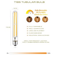 T10 Led Bulb, Long Edison Bulb 6W Dimmable, 7.3In Tubular Style, E26 Medium Base 2700K, Warm White Tube Light Bulbs, 7.3In 600Lm 60W Equivalent, Ideal For Pendant Lighting Wall Sconces Vanity 6Pack