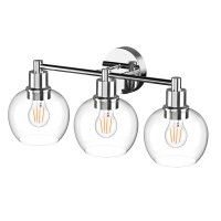 Espird 3 Lights Bathroom Vanity Light Fixtures Chrome, Bathroom Lights Over Mirror, Industrial And Farmhouse 3 Light Wall Sconce, Polished Chrome Globe Vanity Lighting Fixtures