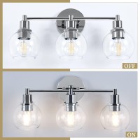 Espird 3 Lights Bathroom Vanity Light Fixtures Chrome, Bathroom Lights Over Mirror, Industrial And Farmhouse 3 Light Wall Sconce, Polished Chrome Globe Vanity Lighting Fixtures