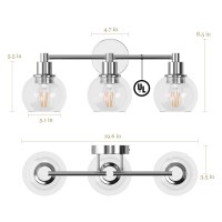 Espird 3 Lights Bathroom Vanity Light Fixtures Chrome, Bathroom Lights Over Mirror, Industrial And Farmhouse 3 Light Wall Sconce, Polished Chrome Globe Vanity Lighting Fixtures