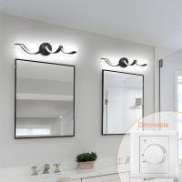 Huoku Modern Led Bathroom Vanity Lights 24Inch Dimmable Black Bathroom Lighting Fixture Over Mirror 15W Spiral Design Wall Ligh