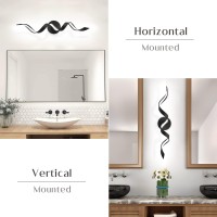 Huoku Modern Led Bathroom Vanity Lights 24Inch Dimmable Black Bathroom Lighting Fixture Over Mirror 15W Spiral Design Wall Ligh