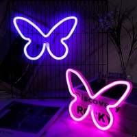 Riakrum 2 Pcs Butterfly Neon Signs Butterfly Led Light 3Aa Battery Powered Usb Operated Wall Neon Light Decor Butterfly Neon Wa