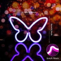 Riakrum 2 Pcs Butterfly Neon Signs Butterfly Led Light 3Aa Battery Powered Usb Operated Wall Neon Light Decor Butterfly Neon Wa