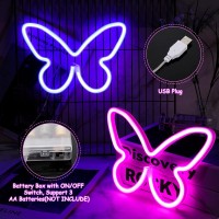 Riakrum 2 Pcs Butterfly Neon Signs Butterfly Led Light 3Aa Battery Powered Usb Operated Wall Neon Light Decor Butterfly Neon Wa