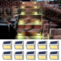 Seable Solar Deck Lights, Led Solar Outdoor Lights Stainless Steel Solar Step Light Waterproof Solar Fence Lights For Garden Yard Porch(Warm Light 10-Pack)