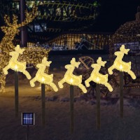 Bstge Outdoor Solar Garden Lights, 5 Pack Reindeer Christmas Decorations, Waterproof Stake Lights For Patio Yard Pathway