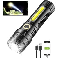 Hoxida Rechargeable Led Tactical Flashlights High Lumens, 10000 Lumens Xhp50 Super Bright Led Flashlight, Zoomable, Ipx6 Waterproof, 5Modes, Powerful Handheld Flashlight For Camping, 2Pcs