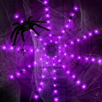 Anycosy Halloween Lights Decoration, 80 Led Spider Web Lights With 5 Black Spiders, Halloween Lights Outdoor 8 Modes For Halloween Decor (4.3 Ft, Purple)