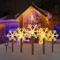 Bstge Outdoor Solar Garden Lights, 5 Pack Snowflake Christmas Decorations, Waterproof Stake Lights For Patio Yard Pathway