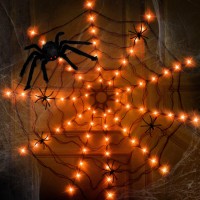 Anycosy Halloween Lights Decoration, 80 Led Spider Web Lights With 5 Black Spiders, Halloween Lights Outdoor 8 Modes For Halloween Decor (4.3 Ft, Orange)