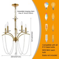 Albalux Modern Crystal Candle Chandelier, Luxury Elegant Pendant Light Gold Chandeliers, 5-Lights Farmhouse Lighting Fixtures For Island, Kitchen, Living Room, Bedroom, Hallway, Dining Room