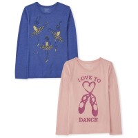 The Childrens Place Girls The Childrens Place Long Sleeve Graphic T- 2-Pack Shirt, Dance, Xx-Large Us