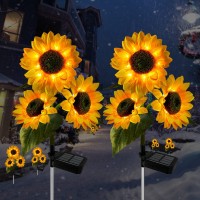 2 Pack Sunflower Solar Lights Outdoor Decor With 3 Led Sunflower Yellow Flower Lights Decorative Waterproof For Patio Lawn Garden Yard Pathway Decoration