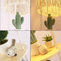 Qiyizm Boho Plug In Pendant Light Hanging Light With Plug In Cord,Dimmable Switch,Hanging Lamp Macrame Lamp Shade And Hanging Plant Holder Shelf Indoor For Bohemian Decor Bedroom Corner Living Room