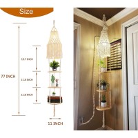 Qiyizm Boho Plug In Pendant Light Hanging Light With Plug In Cord,Dimmable Switch,Hanging Lamp Macrame Lamp Shade And Hanging Plant Holder Shelf Indoor For Bohemian Decor Bedroom Corner Living Room