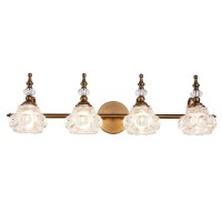 Zilanl Vintage Bathroom Vanity Light Fixtures, 4 Lights Bathroom Vanity Light, Bathroom Lighting With Crystal Glass Lampshade, Matte Brushed Antique Brass Finish, Soft Light Without Dazzling