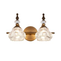 Zilanl Bathroom Vanity Light Fixtures, 2-Light Vintage Crystal Bathroom Lighting, Matte Brushed Antique Brass Finish, Vintage Wall Sconce Light With Crystal Glass Shade