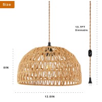 Plug In Pendant Light Rattan Hanging Lights With Plug In Cord Wicker Hanging Lamp With Woven Bamboo Basket Lamp Shade,Dimmable Switch,Boho Plug In Ceiling Light Fixtures For Kitchen,Farmhouse,Bedroom