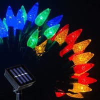 Yikizy Solar Christmas Lights Outdoor C6 Strawberry String Lights, 50 Led Multicolor Outdoor Solar Powered Rechargeable Garden Lights For Xmas Tree, Holiday, Party Courtyard Decor