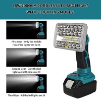 Yex-Bur 18W Cordless Led Work Light For Makita 18V Li-Ion Battery 2000Lm Portable Jobsite Lighting Spotlight Floodlight With Usb Port Outdoor Light For Camping Workshop Garage