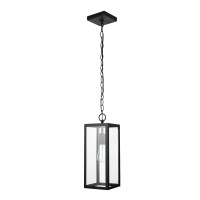 Globe Electric 44773 1-Light Outdoor Pendant, Matte Black, Clear Glass Shade, E26 Base Socket, Kitchen Island, Caf