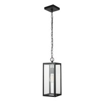 Globe Electric 44773 1-Light Outdoor Pendant, Matte Black, Clear Glass Shade, E26 Base Socket, Kitchen Island, Caf