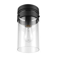 Globe Electric 44769 Brookdale 1-Light Outdoor Flush Mount Ceiling Light, Matte Black, Clear Glass Shade