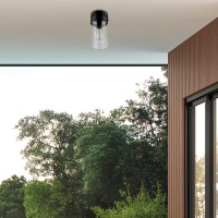 Globe Electric 44769 Brookdale 1-Light Outdoor Flush Mount Ceiling Light, Matte Black, Clear Glass Shade