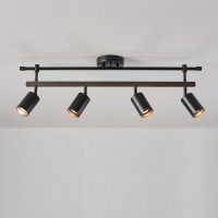 Globe Electric 60023 Nashville 4Light Track Lighting Matte Black Faux Wood Accent Bar Bulb Not Included