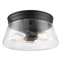 Globe Electric 44777 Aleyna 2Light Outdoor Flush Mount Ceiling Light Matte Black Clear Glass Shade Bulb Not Included