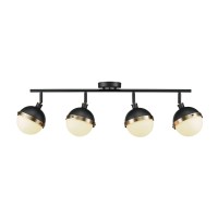 Globe Electric 59509 Bari 4-Light Track Lighting, Matte Black, Antique Brass Accents, Frosted Glass Shades, Bulbs Included, 450 Lumen