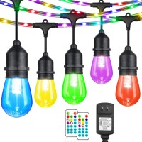 Ylxs 48Ft Rgb String Lights With Rope Fairy, Led, Outdoor With Remote, Rgb Caf Lights Patio Lights, Waterproof Shatterproof Edison Bulb String Lights For Garden Christmas Halloween