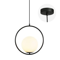 Fulesi Vintage Pendant Light 1-Light Black Glass Globe Ceiling Pendant Lamp Chandelier Oval Shape Hanging Pendant Light Fixtures For Bedroom Living Dining Room Kitchen (Round(25Cm))